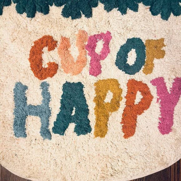 Natural Life Cotton Shaggy Bath Mat Cup of Happy Crean Multi Coffee Print OS NWT - Picture 6 of 10